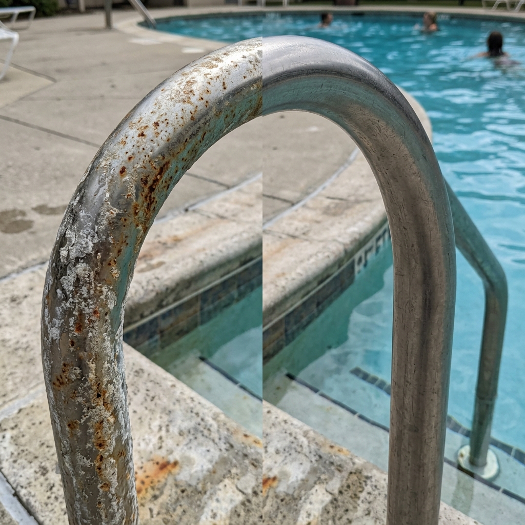 Stainless steel pool handrail restoration