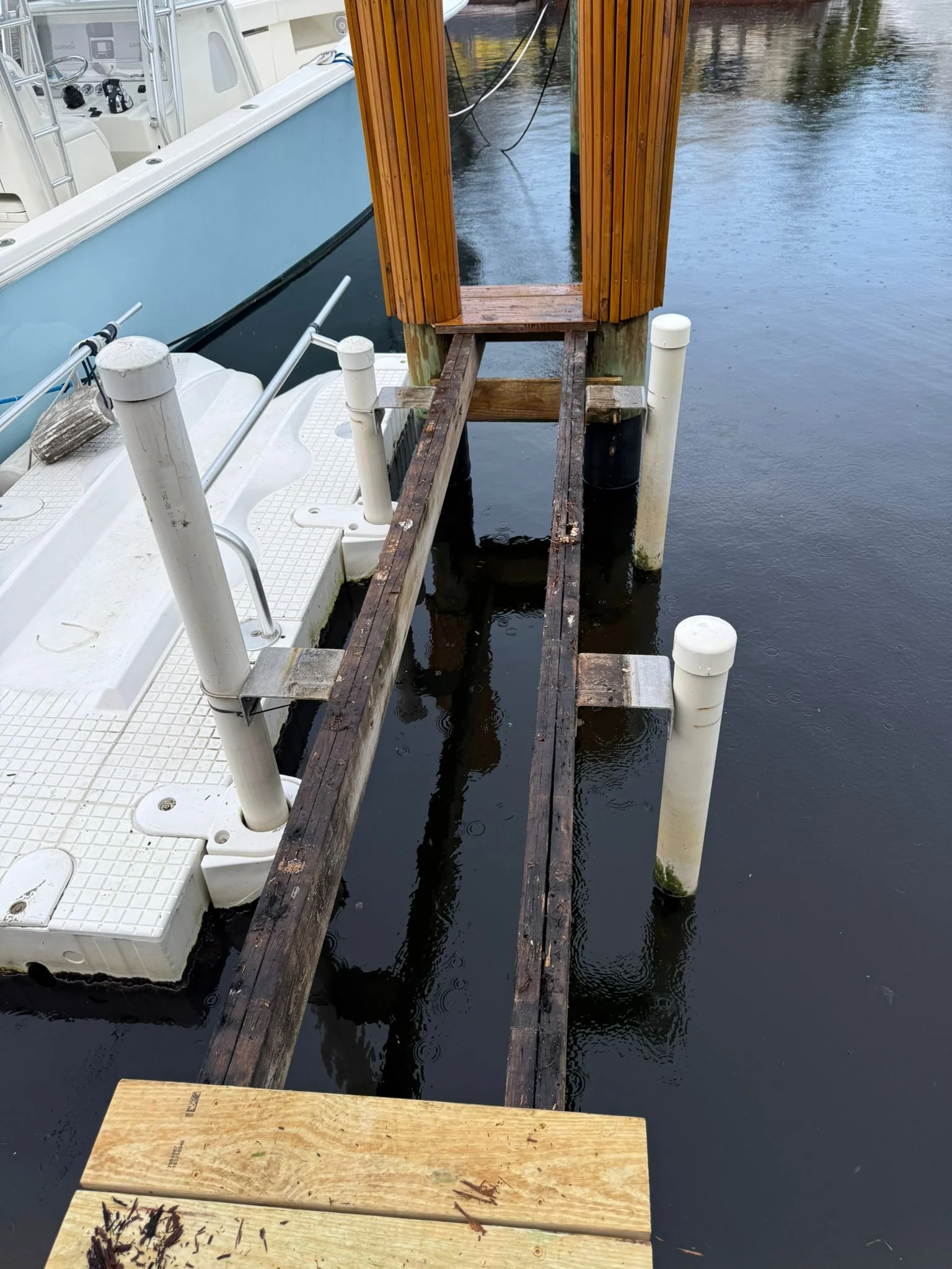 Dock Construction - Before: deteriorated wooden dock