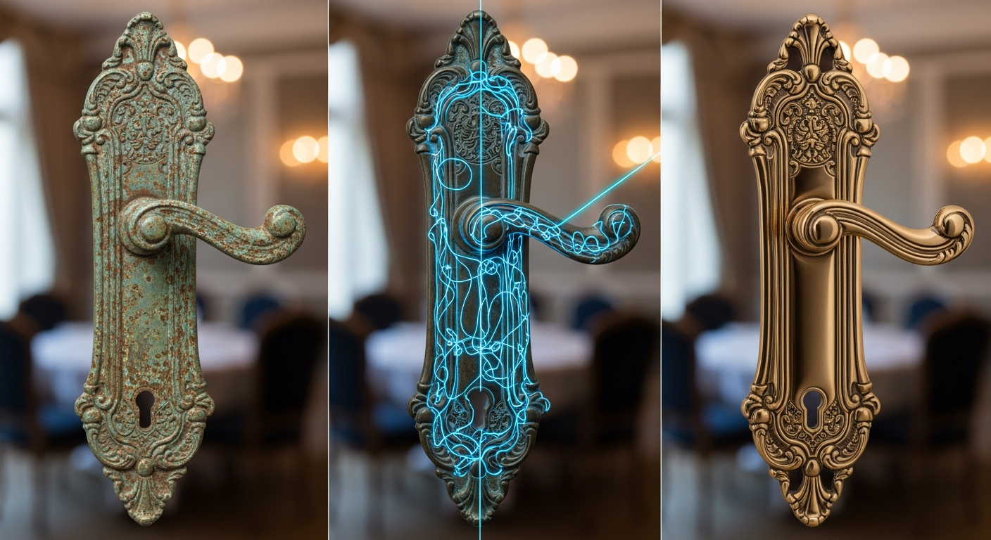 Bronze handle restoration from oxidized to gleaming